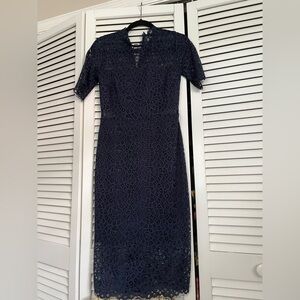 Navy Lace Short-Sleeve Sheath Dress